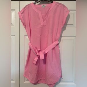 Pin striped hot pink shirt dress